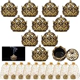 Acellegic 10 Pack Lotus Incense Holders Diwali, 2.4 oz Metal Burners | Hollow Lotus Golden Finish, Pooja Ceremony Use, Return Gifts for Festivals Weddings, Includes Organza Bags