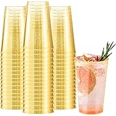 Clawsoff 12 oz Gold Plastic Cups, 100 Pack Cold Party Drinking Cups, Plastic Cup Tumblers, Disposable Gold Cup for Party, Wedding, Halloween, Christmas