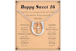 Shonyin Birthday Gifts for 11th 13th 16th Girl, Cross Horseshoe Necklace Christian Gifts for Girls