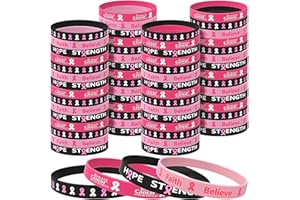 Wehhbtye 60 Pcs Breast Cancer Awareness Silicone Wristbands - Unisex Ribbon Breast Cancer Awareness Bracelets in 4 Designs - Hope Faith Strength Courage Inspiring Wristbands for Party Supplies