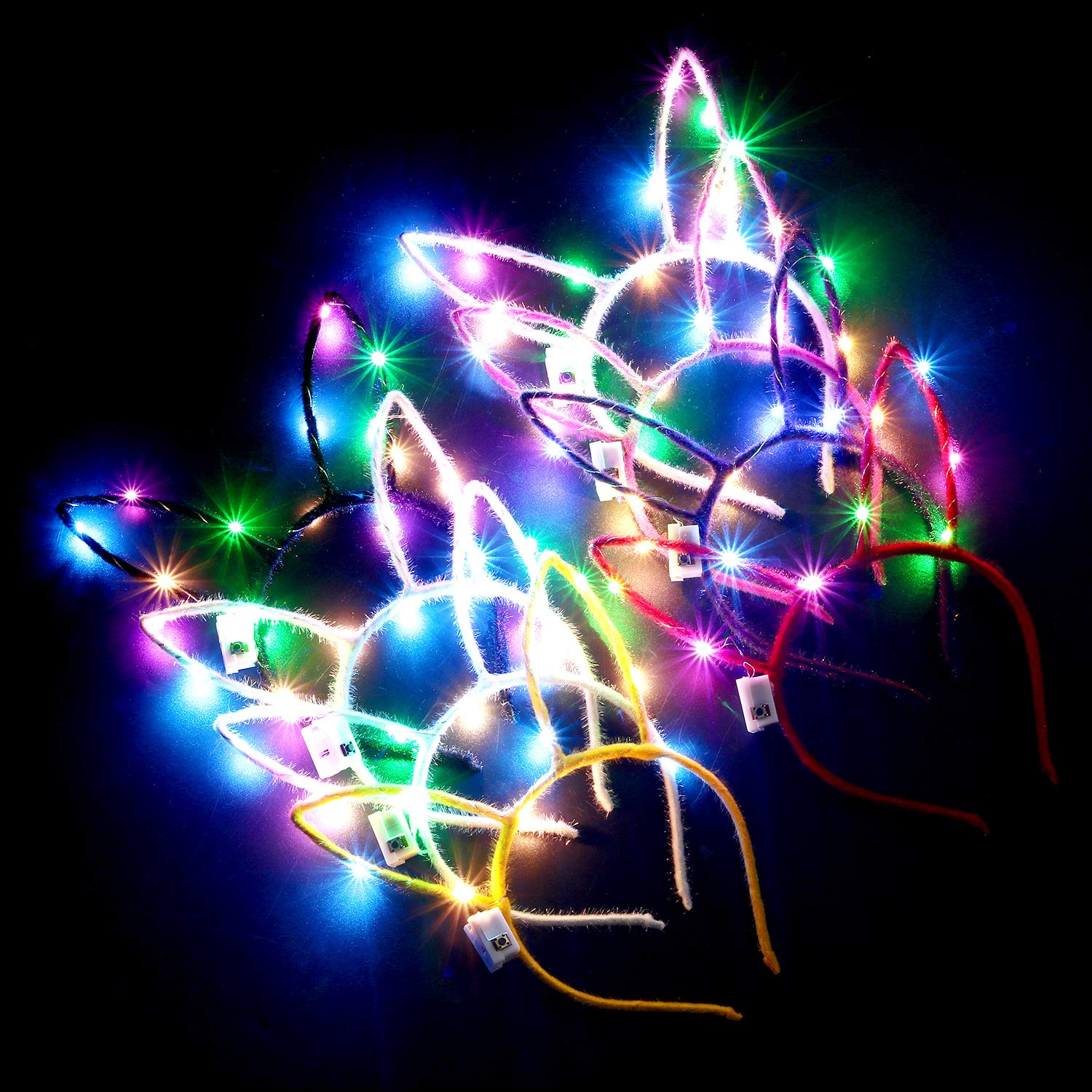 LED Rabbit Ears Headband, Aniwon 10PCS Light Up Bunny Ears Flashing Headbands Cute Hair Hoop for Kids Girls Adult Halloween Christmas Party Decorations Hair Accessories