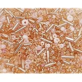 PPhtony Mixed Craft Beads 1000Pcs/20g Glass Seed Tube Bead Bugle Bead 1.5-4.5mm Small Loose Spacer Beads for DIY Bracelets Necklace Earring Jewelry Making (Champagne)