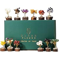 KARMAPLEDGE Handcrafted Healing Crystal Trees (Set of 12), Bonsai Tree for Positive Energy & Chakra Balance, Feng Shui Tree o