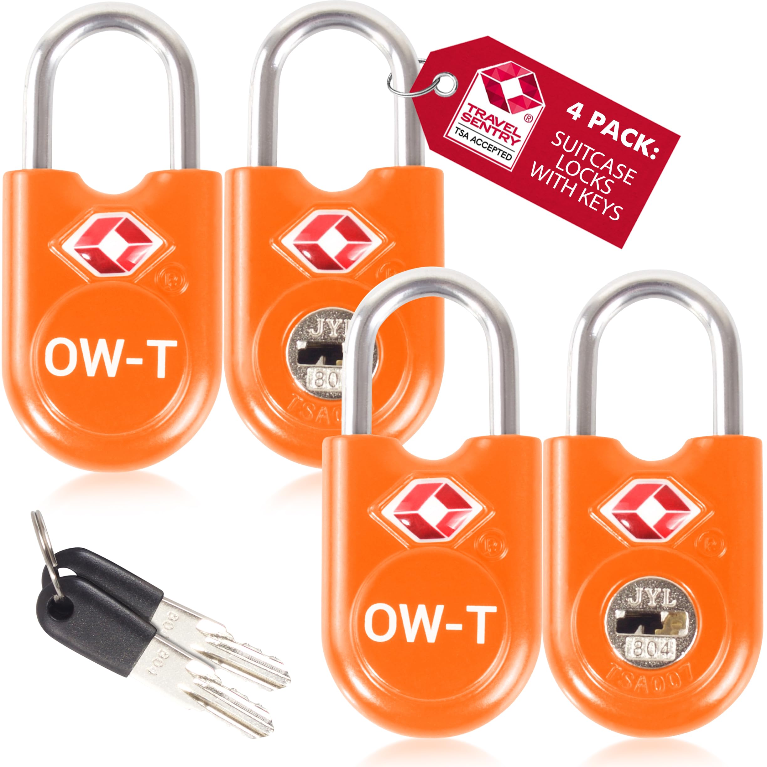 OW-Travel TSA Approved Luggage Locks Suitcase Locks with Keys (4 Pack Orange) Travel Padlock Bag Small Padlock. Luggage Padlocks for Suitcases. Mini TSA Suitcase Padlocks with Keys for Bags and Cases