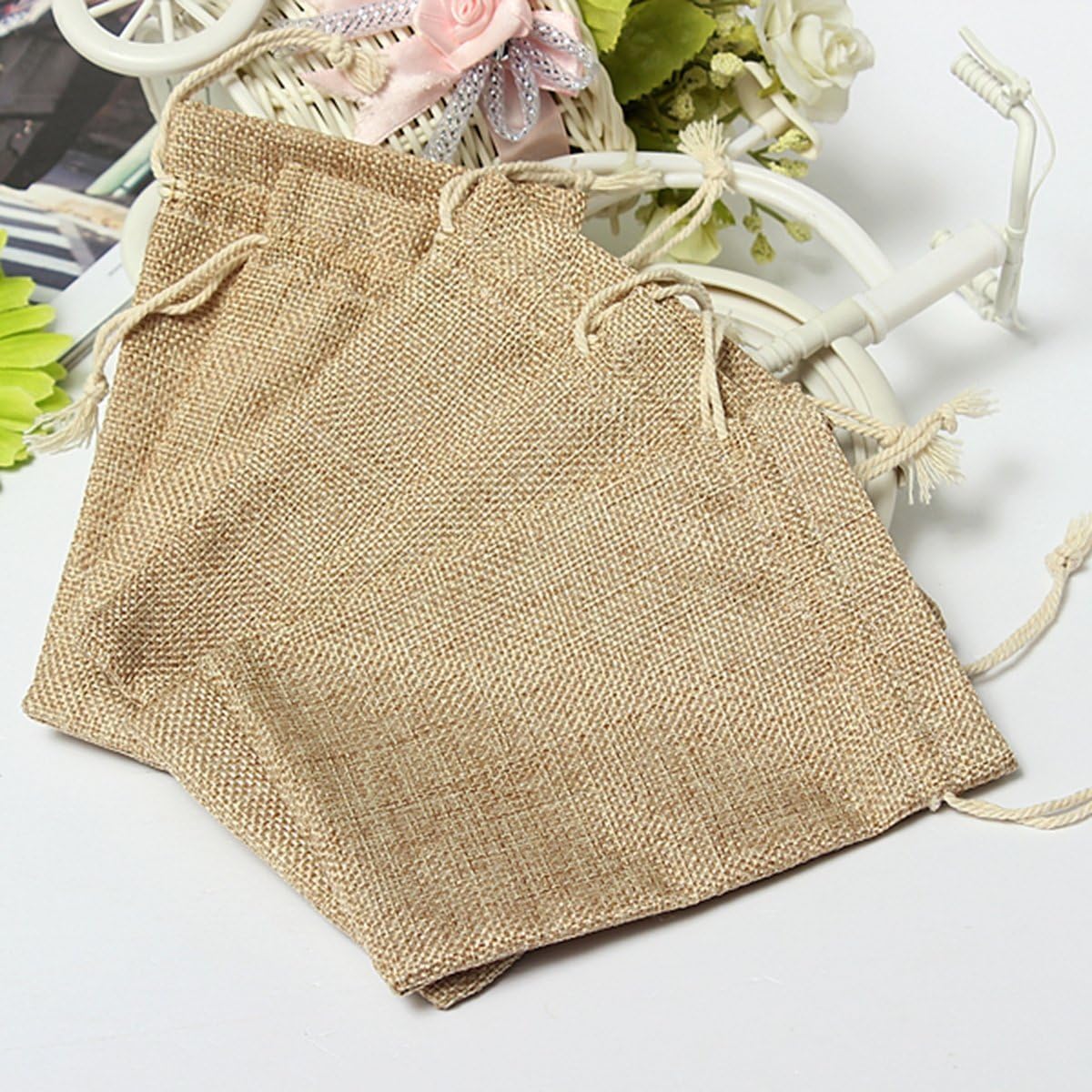5 Pcs Linen Drawstring Bags Cotton Storage Handy Sized Gift Pouch Vintage Party Bags Jute Coin Pouch Perfect for Arts and Crafts 10*14cm, Brown
