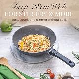 nuovva Non-Stick Wok Pan with Glass Lid 28cm Induction Base Detachable Handle view 3