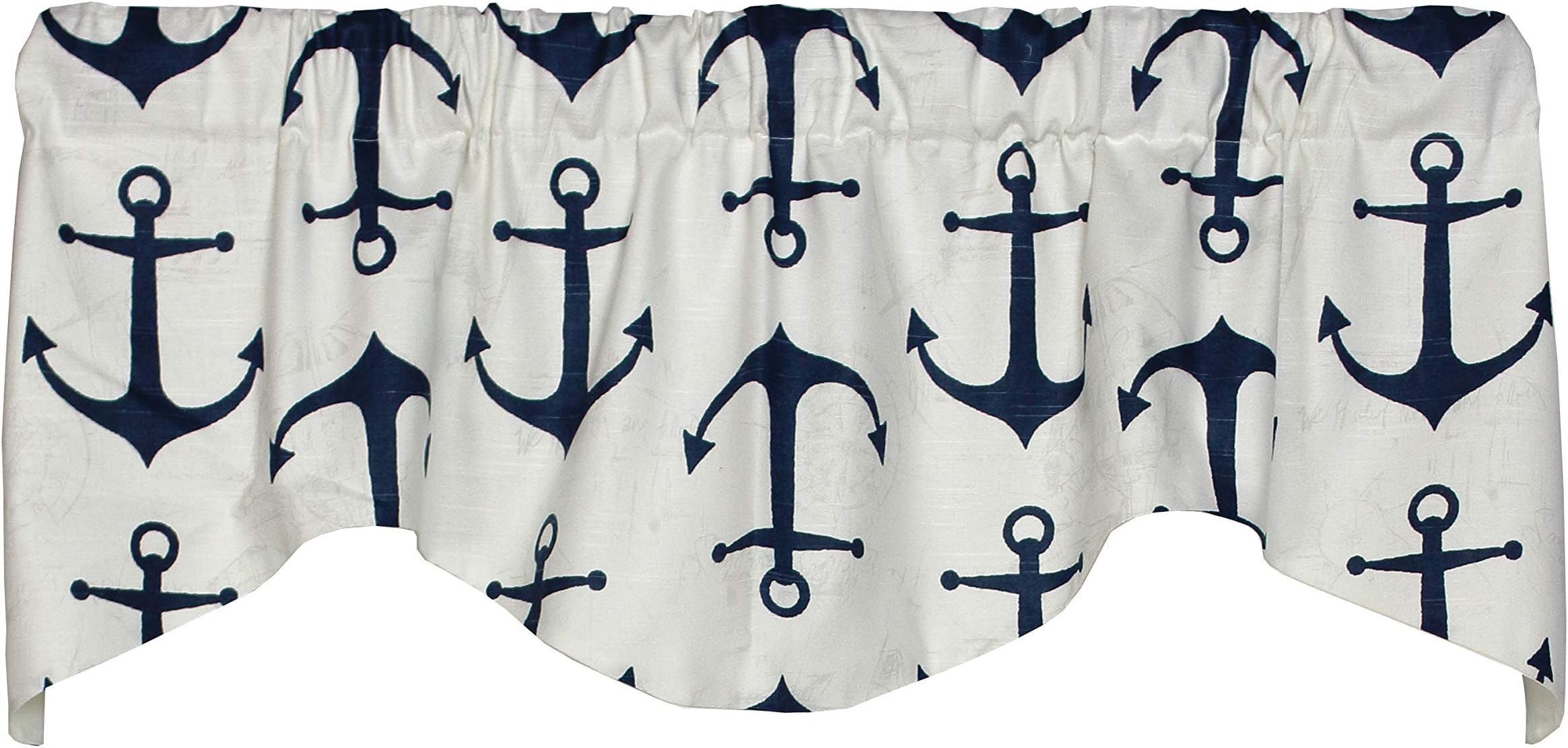 Anchors 53 Inches Wide x 17 Inches Long Polyester and Cotton Lined Shaped Valance Curtain, Navy