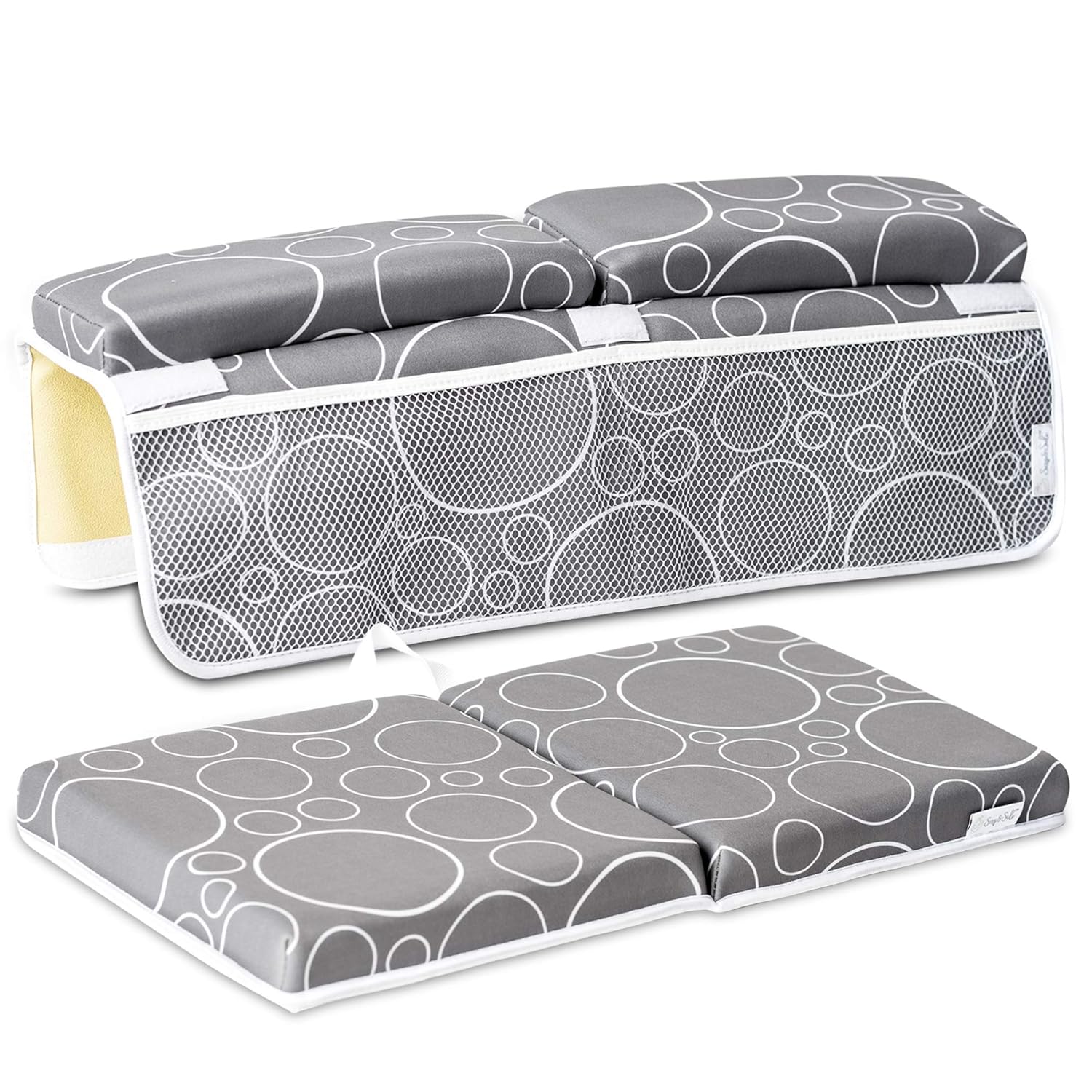 SOAP & SUDS Baby Bath Kneeler and Elbow Rest Pad Set, 1.5 inch Thick Kneeling Pad and Bathtub Elbow Pad Knee Cushion Kneeling Tub Mat with Toy and Baby Accessories Organizer for Bathing - Glacier Gray : Baby