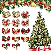 sulanmo 21pcs Christmas Bows with Bells Xmas Garland Wreath Bows Ornaments Mini Small Linen Bowknot for Christmas Tree Decor Gift Packaging Decorations