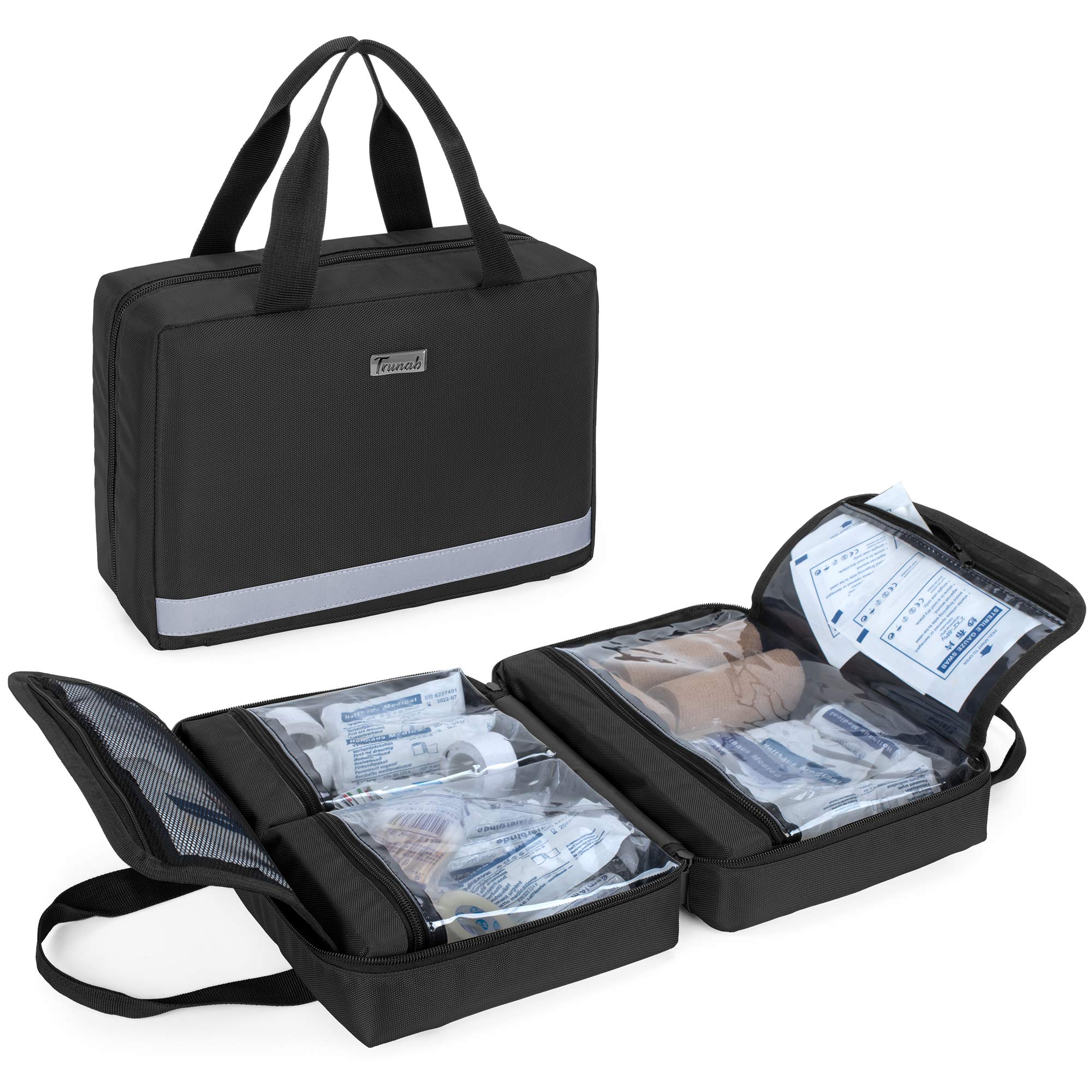 Trunab Small First Aid Kit Bag Empty Portable Emergency Kits Trauma Bag, Ideal for Car, Home, Camping and Hiking, Black, Bag ONLY - Patented Design