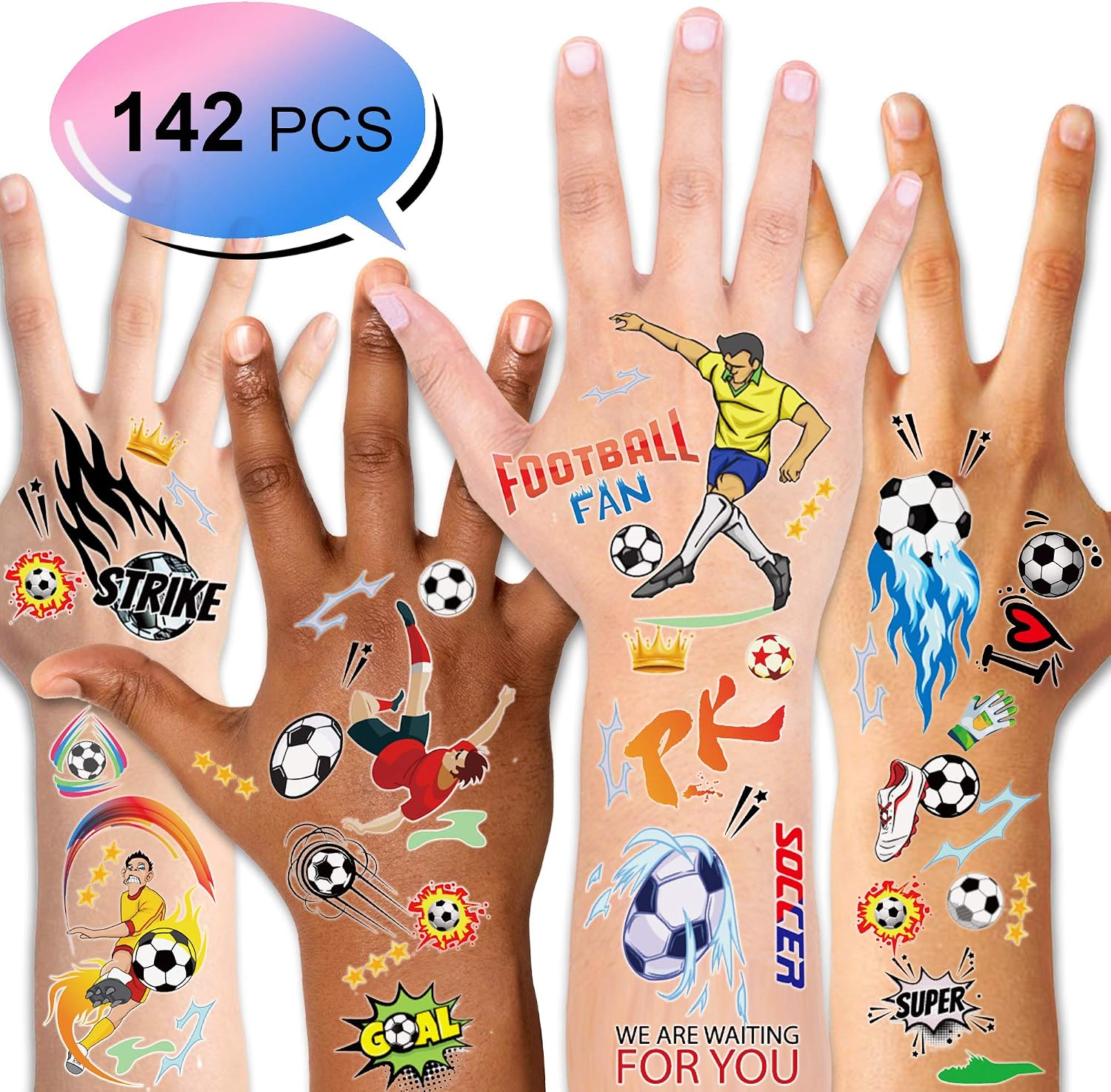 Konsait Football Tattoos Kids Children Temporary Transfer Tattoos Boys Birthday Party Bag & Stocking Fillers, 18 Sheets - Image 3