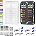 DaierTek 12 Way Fuse Block, 12 Volt Blade Fuse Block with LED Indicator 12 Circuit Fuse Box 12V ATO/ATC Marine Fuse Panel 24V