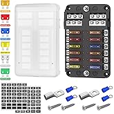 DaierTek Bloque de fusibles de 12 vías, bloque de fusibles de hoja de 12 voltios con indicador LED, caja de fusibles de 12 ci
