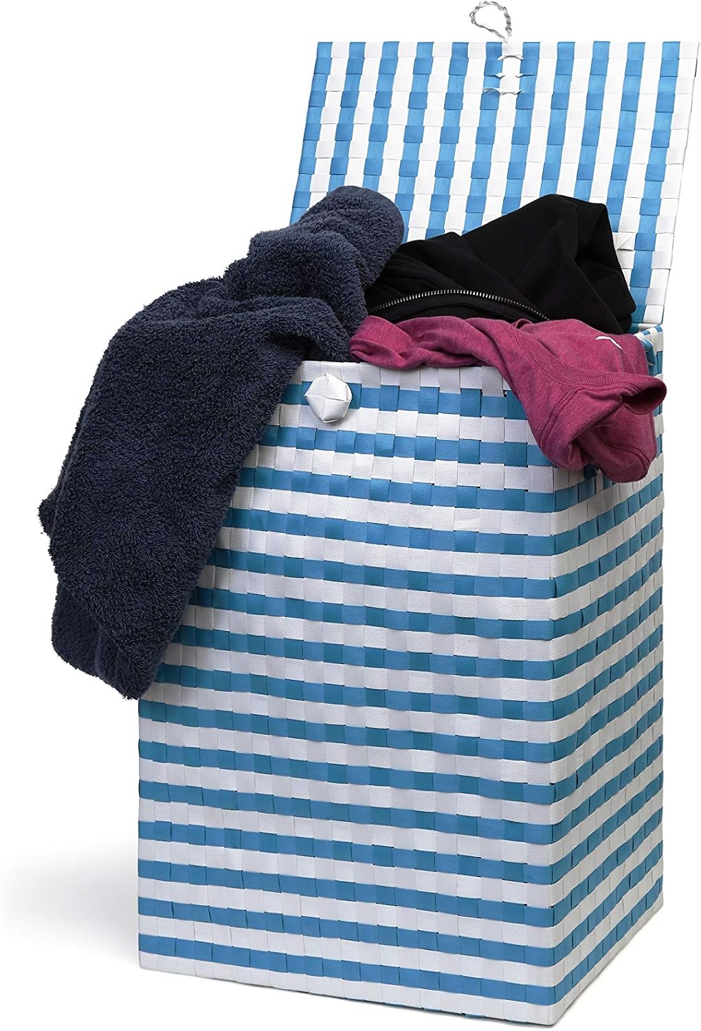 ARPAN Blue & White Laundry Basket with Lid, 44L Washing Basket, Polypropylene Laundry Bin Hamper with Handles - Image 5