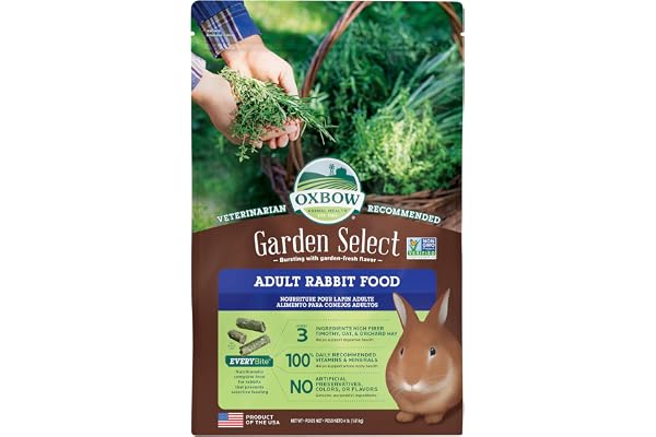 Oxbow Garden Select Adult Rabbit Food, High-Fiber Rabbit Pellets, USA, 4 lb | Bunny Food for Adult Rabbits, Made with High Fiber Oxbow Hay, Vitamins & Minerals, Uniform, Prevents Selective Feeding