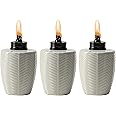 TIKI Brand Herringbone White Glass Tabletop Torch (Set of 3)