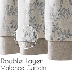 jinchan Linen Valance Curtain Farmhouse Grey Floral