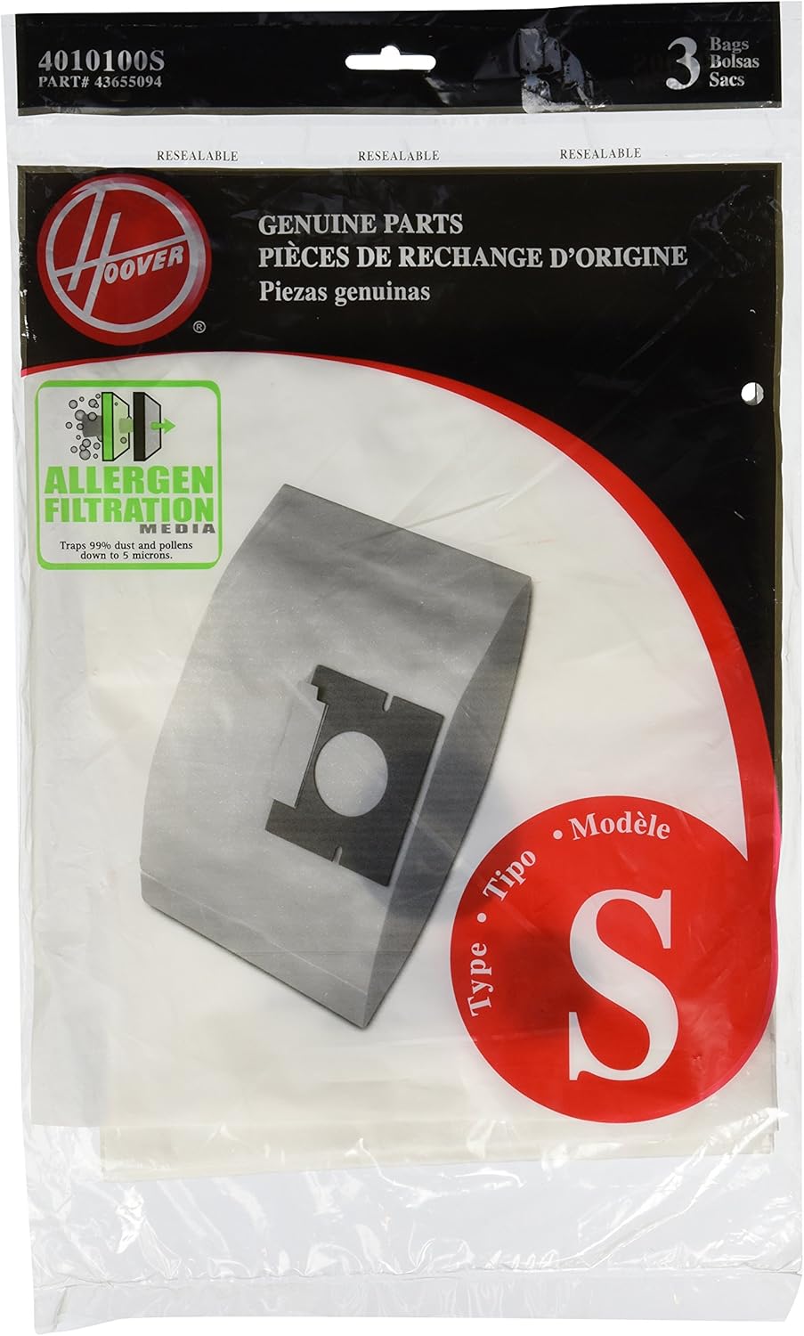 Hoover 4010100S Type S Allergen Bag - 3 Pack