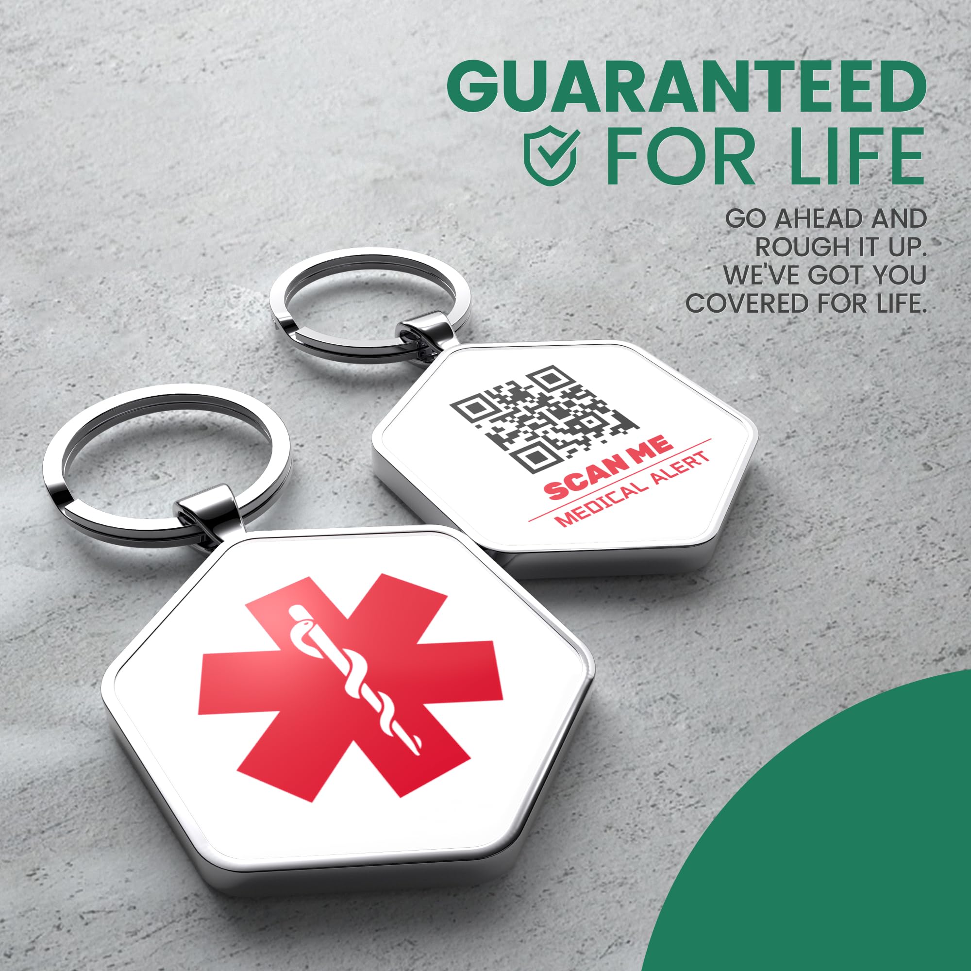 2PCS QR Medical Alert ID Tag Life Alert Keychain Epipen Alert Pendant for Women,QR Online Profile for Emergency Contacts
