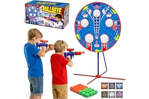 Spider Upgraded 2-in-1 Shooting Games Toys: Rotating Target, 2 Air Blasters & 24 Foam Balls, Bean Bag Toss Game for Kids, Ind