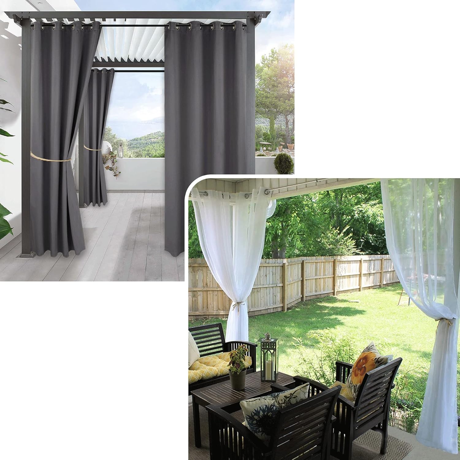 RYB HOME White Sheer Curtains Bundle Waterproof Blackout Curtains