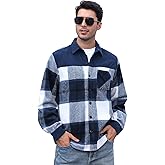 ODIZLI Flannel Jacket for Men Long Sleeve Button Down Plaid Shirt Tartan Shacket Regular Fit