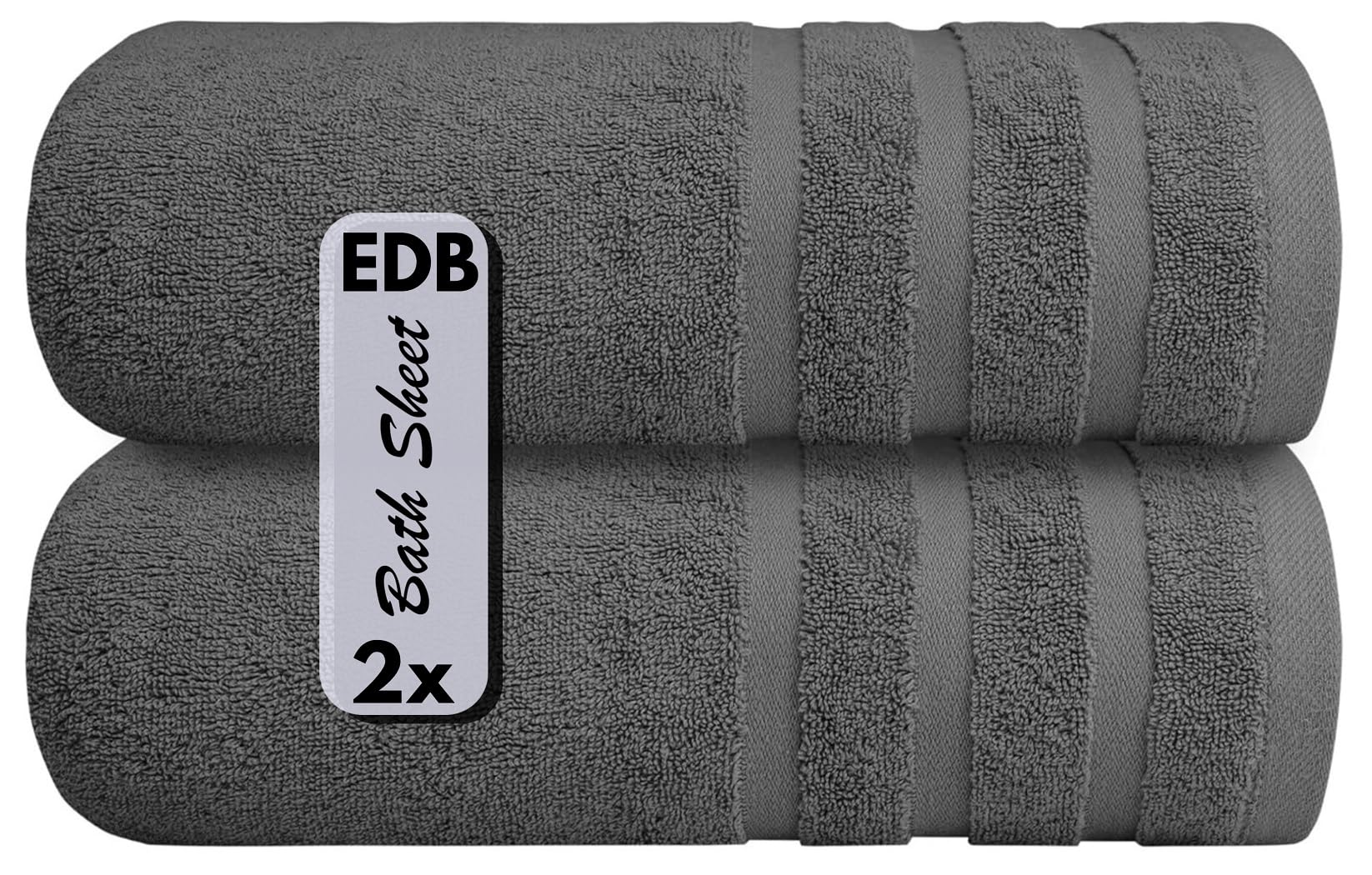 EDB Luxury Large Bath Sheet (Pack of 2, Pack of 4) Super Soft 100% Egyptian Cotton 75 x 150 cm High Absorbent & Quick Dry Big Bath Sheets Bathroom Towels 500-GSM (Charcoal, 2)