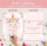 BestaFiesta 36 Unicorn Party Invites for Kids Birthday Girls Folding Envelope view 3