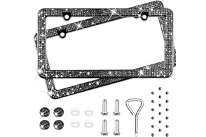 H C HIPPO CREATION Diamond Rhinestone Bling License Plate Frames for Women, Men - 2 Pack Handcrafted Bedazzled License Plate Cover with Glittery Crystal Screw Caps Stainless Steel - Sparkle Car License Plate Frame Black