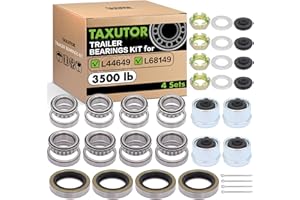 Taxutor L68149 L44649 Trailer Bearing Kit for #84 Spindle - 4 Sets Complete Hub Kit with 1.98" Dust Covers, Grease Seals & Sp