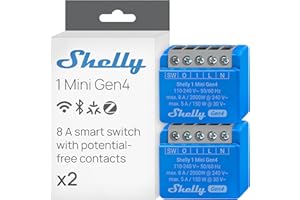 Shelly 1 Mini Gen4 | Wi-Fi, Zigbee & Matter Smart Relay Switch with Dry Contacts, 1-Channel 8A | Home Automation | Alexa, SmartThings, Google, Apple HomeKit Compatible | Garage Door Opener (2 Pack)