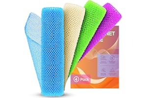 KULUIP 4 Pieces African Bath Sponge African Net Long Net Bath Sponge Exfoliating Shower Body Scrubber Back Scrubber Skin Smoother,Great for Daily Use (Blue, Green, Purple, White)