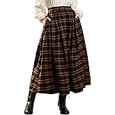 Scarlet Darkness Plaid Skirts for Women High Waist Long Skirt with Pockets