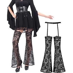 DAZCOS Gothic Lace Thigh High Leg Warmers Retro Flared Lace Stockings with Clips Victorian Style Over the Knee Socks