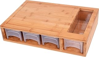 GRÄWE Bambus Schneidebrett groß, 40 x 27 cm, Holzbrett für Rechtshänder, Küchenbrett mit Auffangschalen, klingenschonend, rechteckig