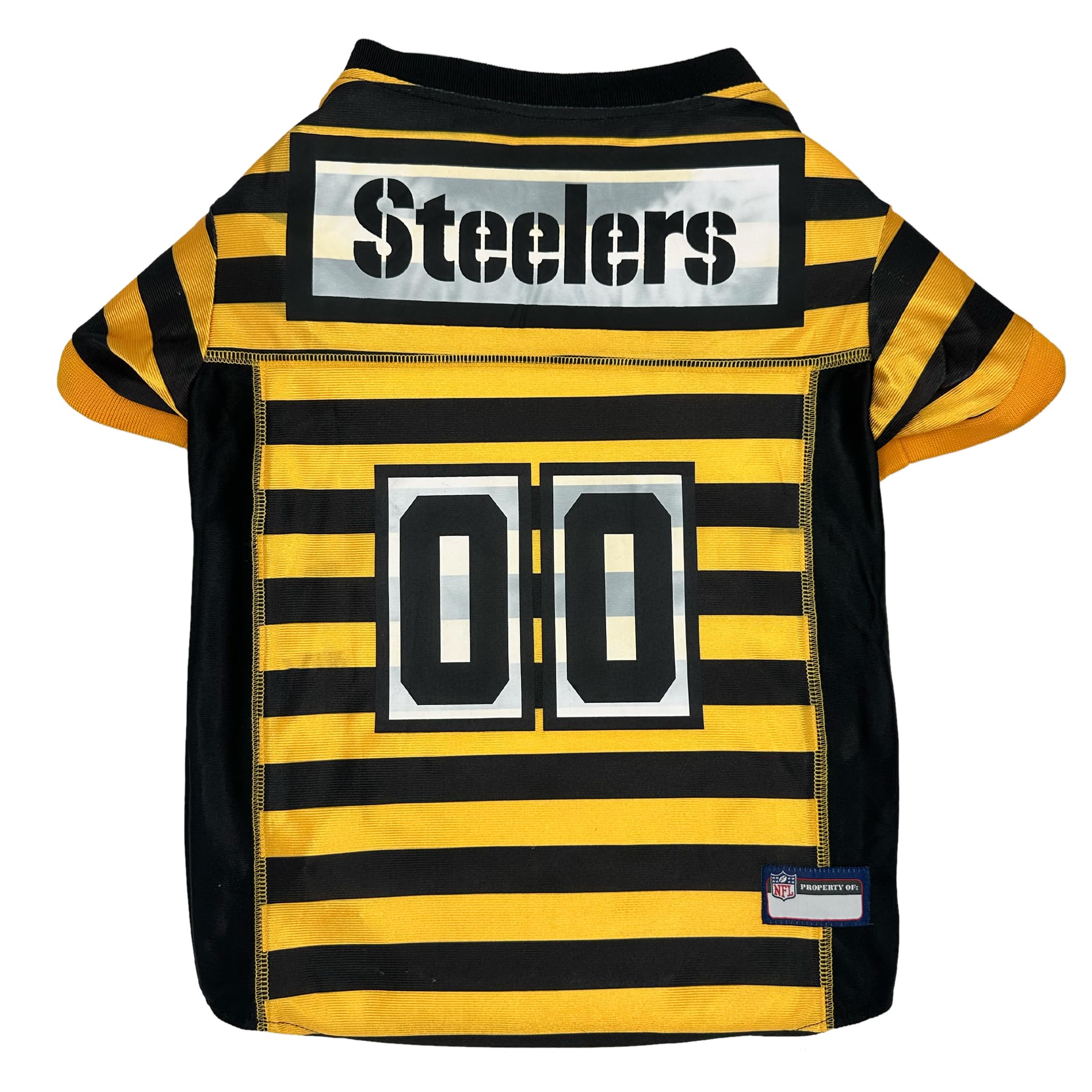 Photo 1 of Pets First NFL Pittsburgh Steelers Throwback Dog Bumblebee Jersey, Retro Dog Yellow and Black Football Jersey, Size Medium, Vintage Dog Shirt