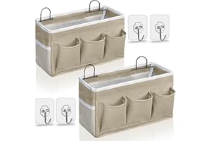 Kanrichu 2pcs Light-Style Wall Hanging Storage Bag, Linen Fabric Door Hanging Organizer Baskets with Pockets, Waterproof Bin for Bedroom, Kitchen, Office, RV Camper (LightKaki-2pcs)