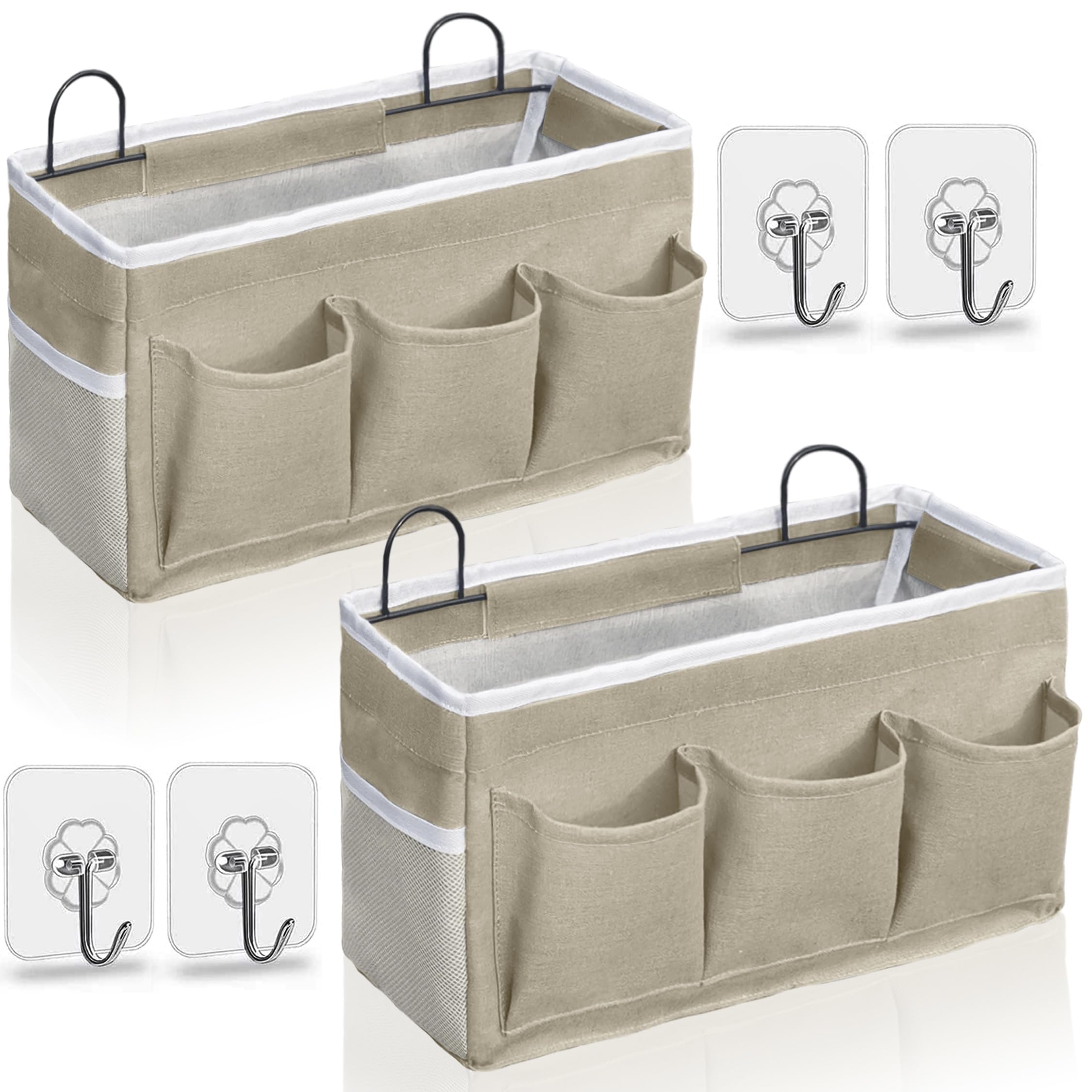 Photo 1 of Kanrichu 2pcs Light-Style Wall Hanging Storage Bag, Linen Fabric Door Hanging Organizer Baskets with Pockets, Waterproof Bin for Bedroom, Kitchen, Office, RV Camper (LightKaki-2pcs)