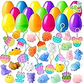 JOYIN 48 Pcs Prefilled Easter Eggs with Assorted Toys, Filled with Mochi and pop Bubble for Easter Egg Hunt, Kids Basket Stuffers, Party Favor Decor Supply, Classroom Prize