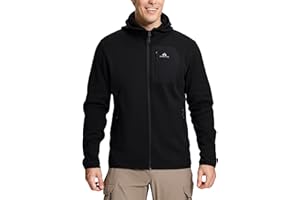 Pioneer Camp Men's Full Zip Fleece Jacket with Hood Chest Pocket Winter Warm Lightweight Outwear Coat Hiking Climbing Skiing