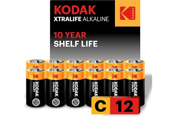 Kodak Xtralife C Batteries 12 Pack, 1.5V Alkaline, Type C Cell LR14/MN1400 Size Battery, Suitable for Flashlights, Toys & Mor