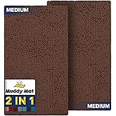 Muddy Mat® 2-Piece Brown Medium 30"X19" AS-SEEN-ON-TV Highly Absorbent Microfiber Door Mat, Bath Mat and Pet Rug, Non Slip Thick Washable Soft Chenille for Kitchen Bathroom Bedroom Indoor and Outdoor