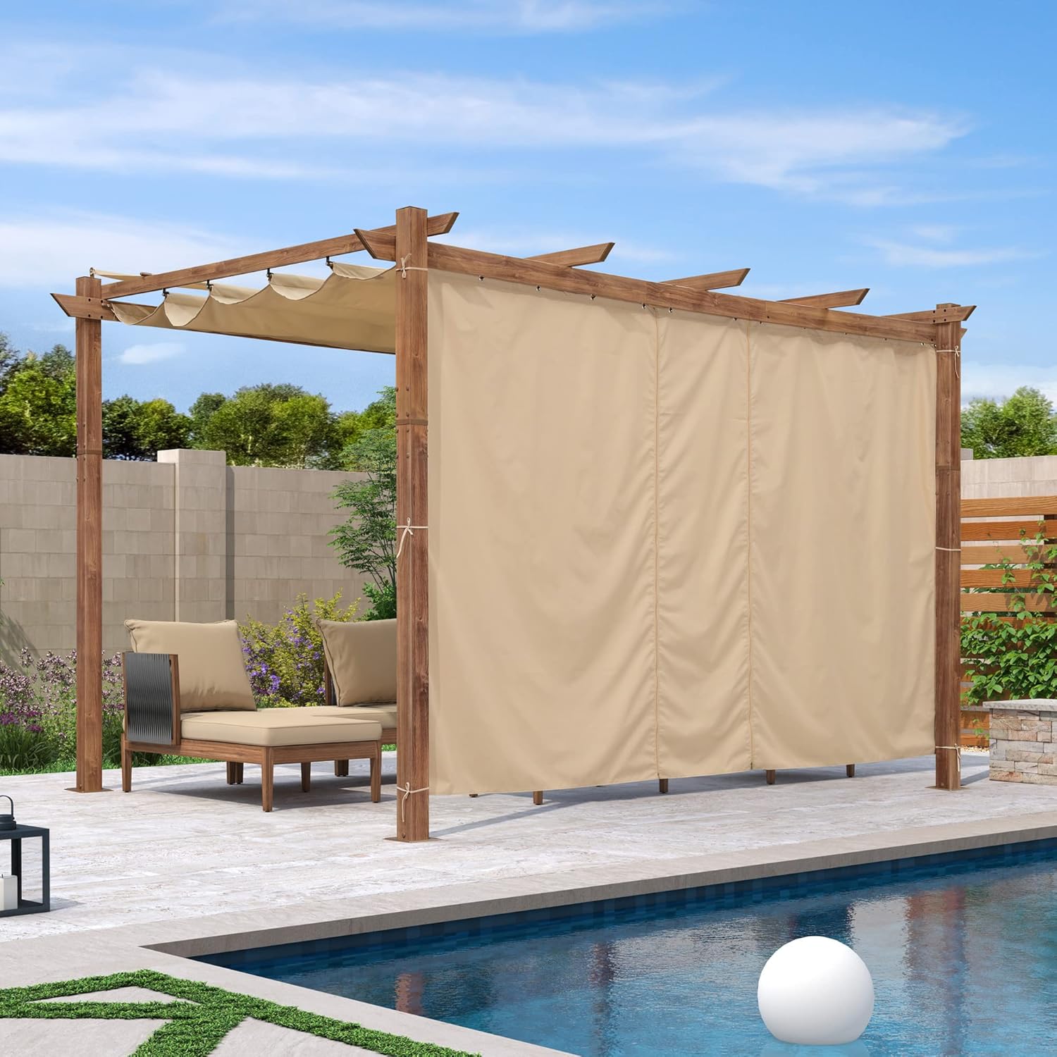 Outdoor Curtains - PURPLE LEAF Outdoor Curtains for Pergola Privacy Outside Shade with Grommet Patio Deck Retractable Replacement Gazebo Curtain 2 Panels 68 x 82 inch Beige