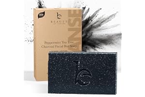 BEAUTY BY EARTH Peppermint Tea Tree Charcoal Facial Bar Soap - USA Made with Natural & Organic Ingredients, Face Wash Black Soap Bar for Acne, Eczema & Psoriasis, Detoxifying Charcoal for Oily & Sensitive Skin