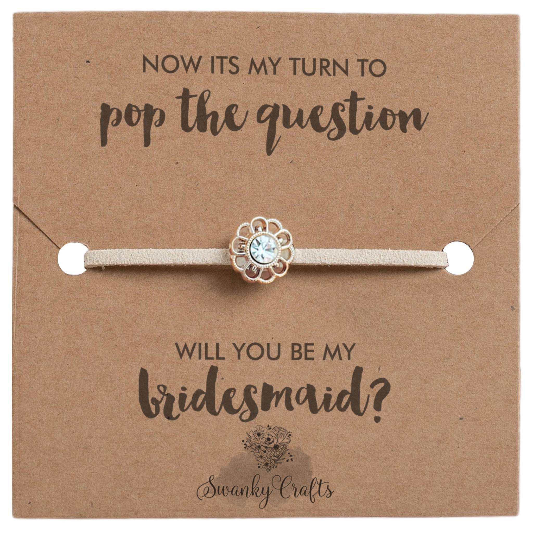 Will You Be My Bridesmaid Proposal, Bridesmaid Gift, Bridesmaid Gifts For Maid Of Honor, Flower Girl And Bridesmaids. Adjustable Floral Bridesmaid Bracelet With Card.