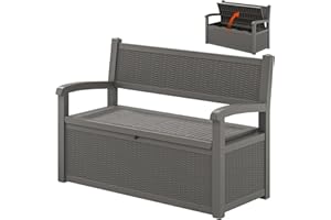 LHBcraft 70 Gallon Outdoor Storage Bench Deck Box Lockable for Patio Furniture, Outdoor Porch Bench with Storage Waterproof for Cushions, Garden Tools and Pool Supplies, Grey