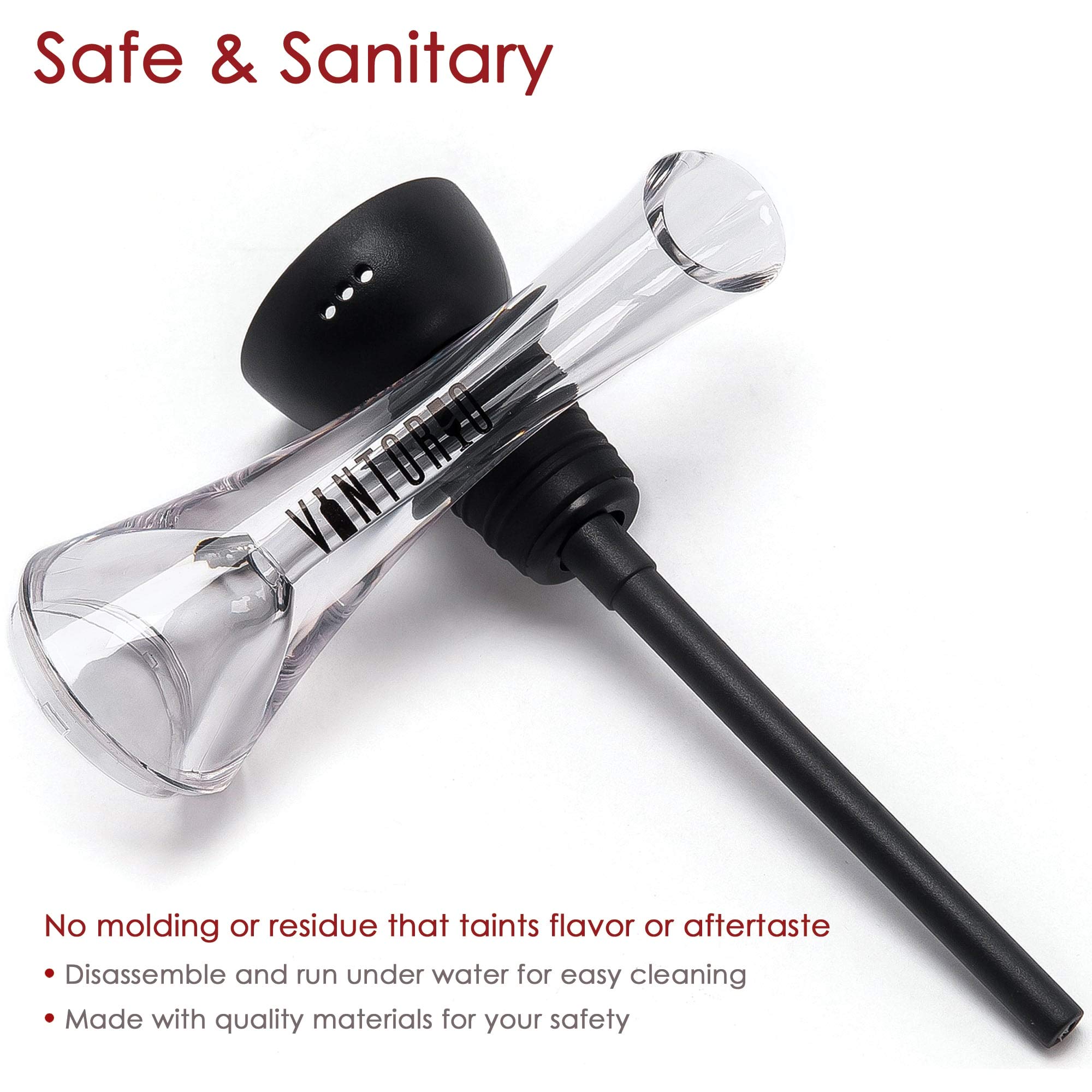 Vintorio Wine Aerator Pourer - Premium Aerating Pourer and Decanter Spout (Black) by Vintorio