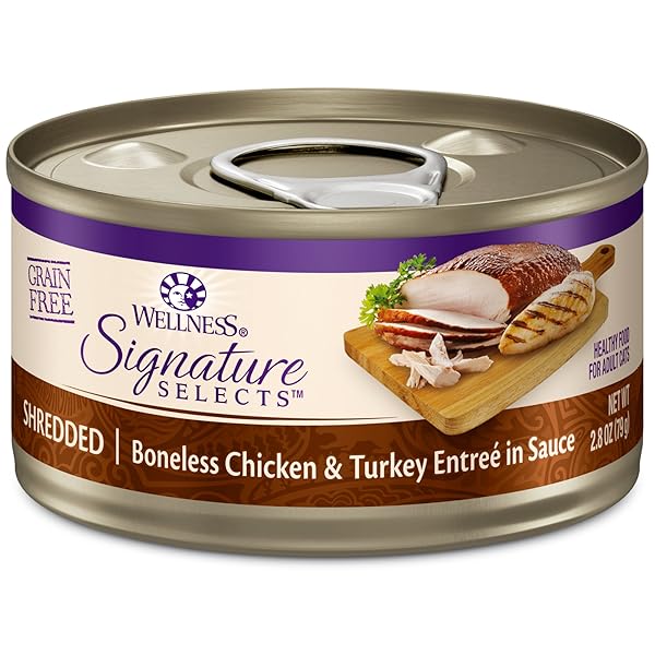 WELLNESS CORE SIGNATURE SELECTS SHREDDED ADULT WET CAT FOOD, NATURAL, PROTEIN-RICH, GRAIN FREE, 2.8 OUNCE, 12 PACK (CHICKEN & TURKEY)