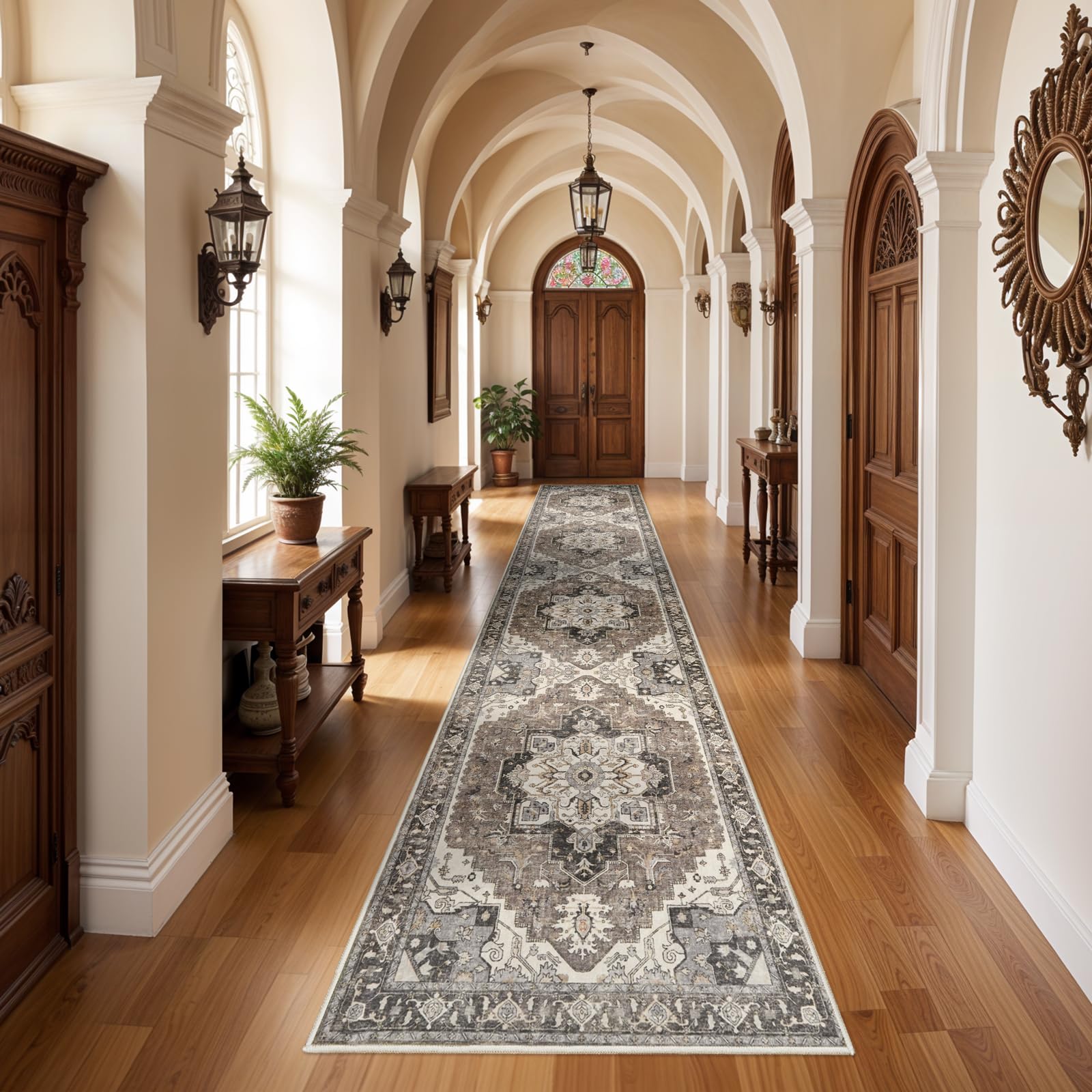 Photo 1 of Washable Kitchen Runner Rug - 3x14 Hallway Rug Distressed Mats Non-Slip Soft Room Floor Carpet for Dining Room (Beige,3x14)