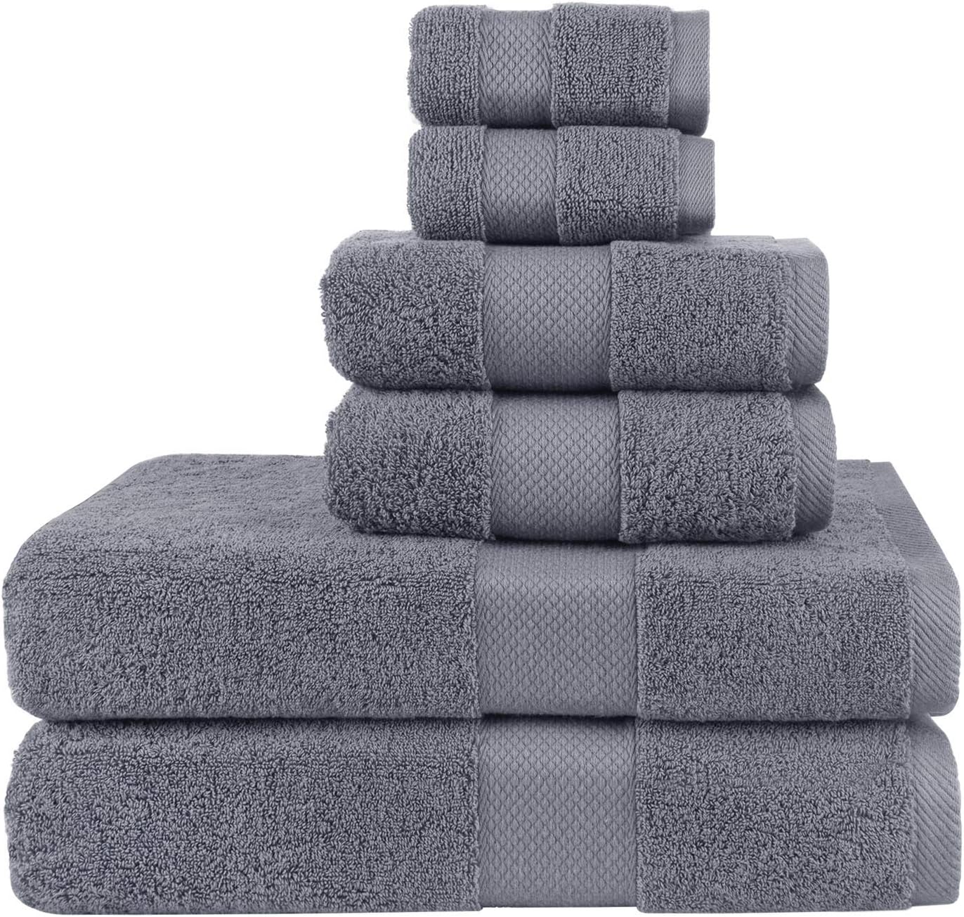 Wonwo 100% Cotton Towel Sets, 600 GSM Luxury Bath Towels 6 Piece Set - 2 Bath Towels, 2 Hand Towels, and 2 Washcloths - Blue Grey: Home & Kitchen